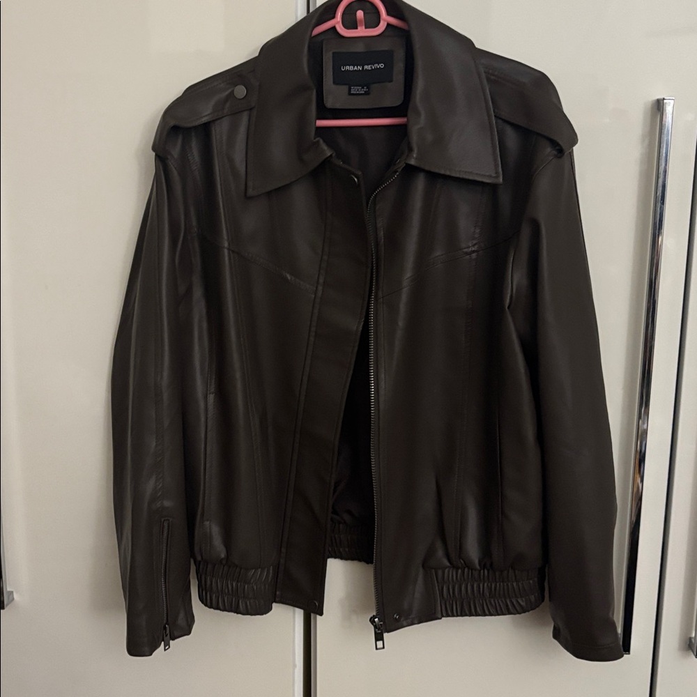 Urban Revivo brown faux leather military bomber